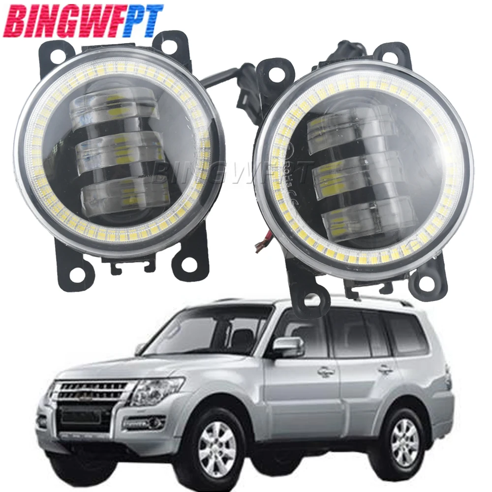 

BINGWFPT 2PCS Car LED Fog Light Assembly Angel Eye Daytime Running Lights DRL 12V For Mitsubishi Pajero 4 IV V8_W V9_W 2007-2015