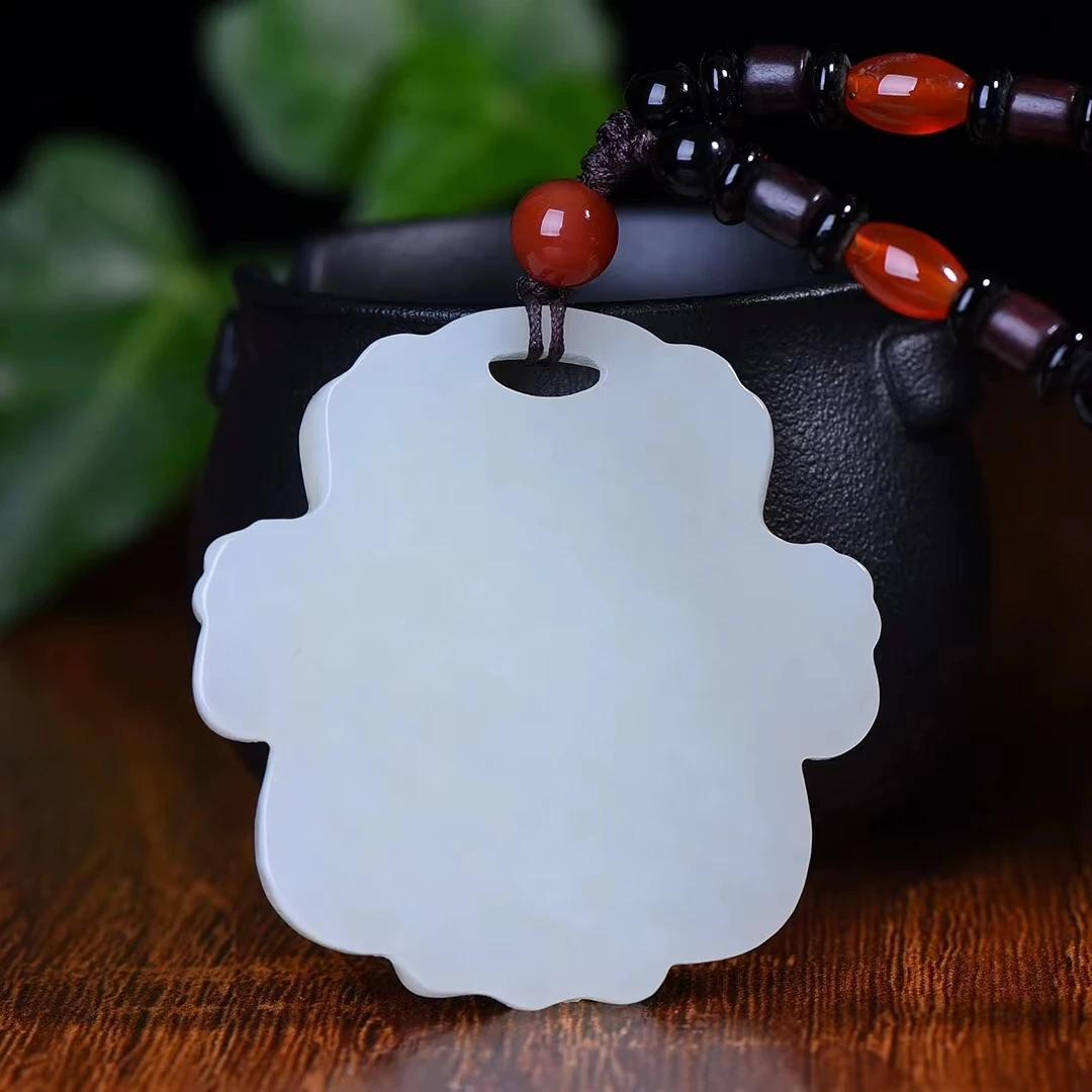 Hetian Jade Has Double Sides, your Dragon Xinjiang Hotan Cyan  White Jade Carved Enlightenment Pendant for Men and Women Jewelry