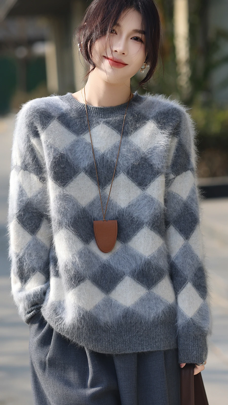 

High Quality Women 100% Merino Wool Sweater Thick Winter Knitwear Female Blouse Lady New Tops Long Sleeve Clothes Argyle Jersey