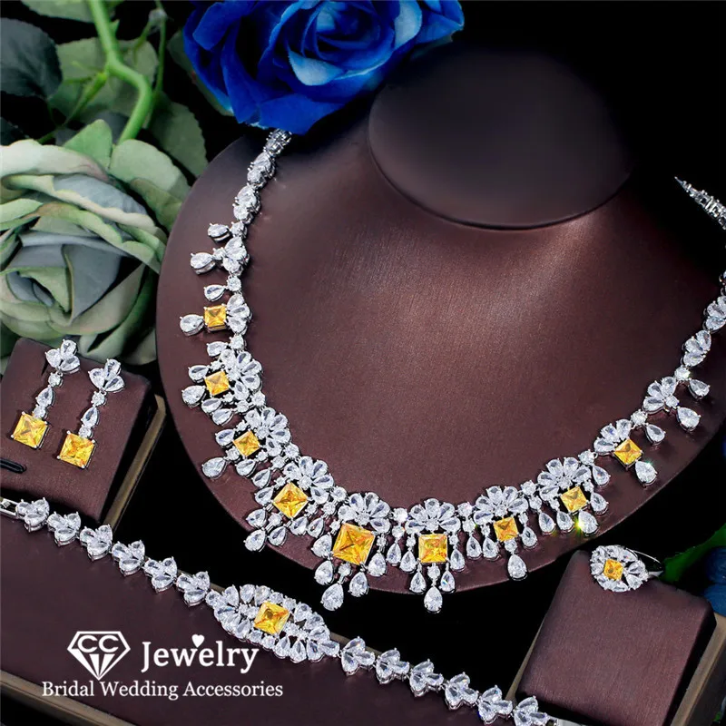 

CC Luxury Necklace Earrings Ring Bracelet Sets for Women Wedding Accessories Bridal Bijoux Engagement Fine Jewelry Set T0265