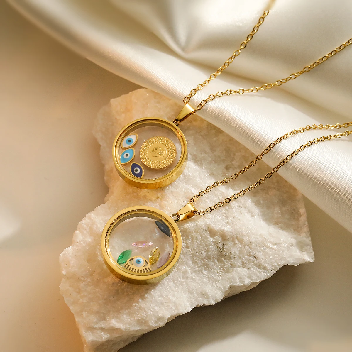 2024 New Fashion Gold Color Evil Eye Pendant Necklaces For Women High Quality Stainless Steel Party Jewelry