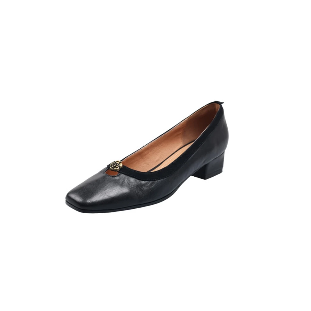 Genuine Leather Women Square Toe Spring and Autumn Fashion Low Order Shoes Comfortable and Casual Walking Dress Workwear 82230