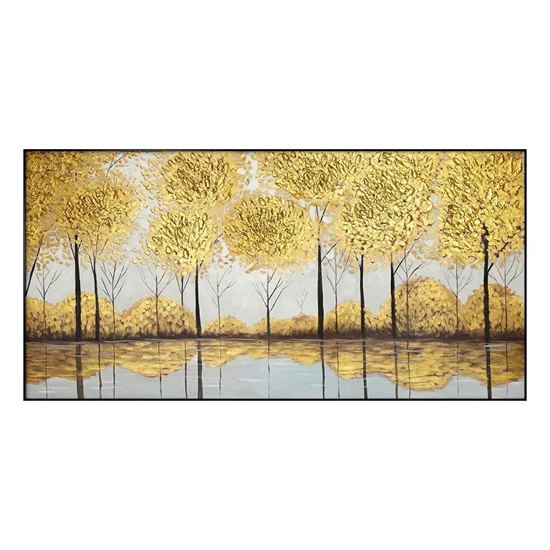 Living room golden tree hand-painted oil painting American sofa background wall decorative painting