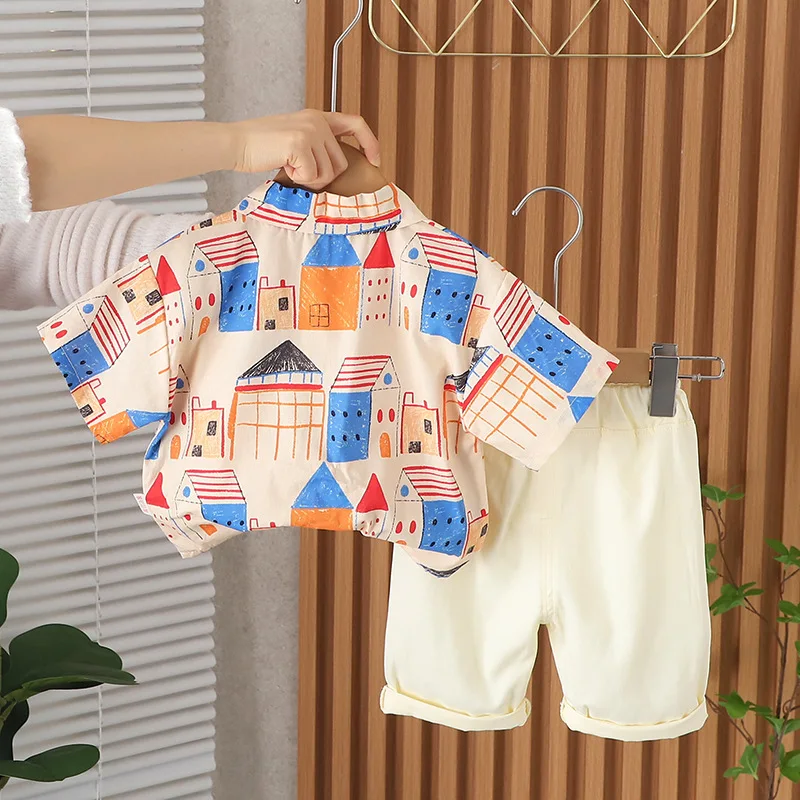 Personalised Baby Boys Summer Sets Outfits for Boy Clothes 6 To 9 Months All Over Print Short Sleeve Shirts and Shorts Kids Suit