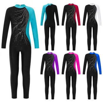 Enfants filles à manches longues gymnastique justaucorps adolescents gymnastique combinaison pour fille enfants Ballet danse Costume Dancewear
