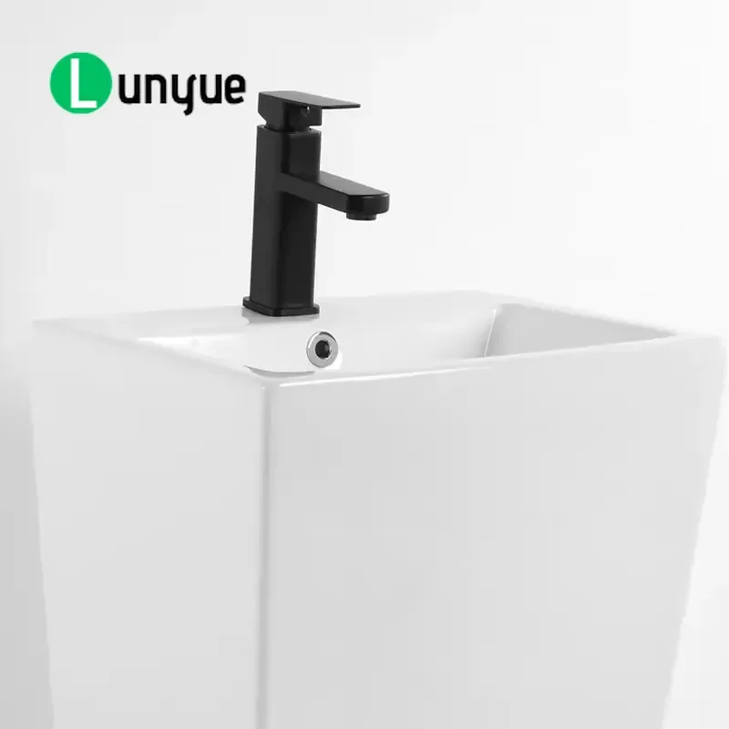Rectangular Integrated Ceramic Basin Solid Surface Floor Mounted Bathroom Sink Modern Minimalist Vanity Washbasin