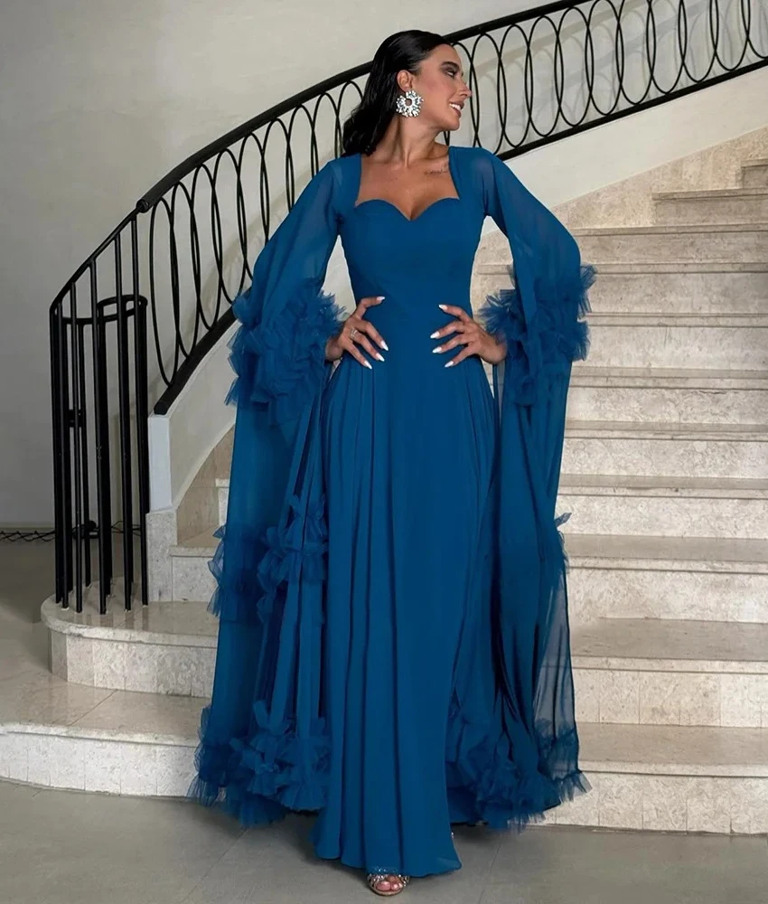 

Customized Temperament Chiffon A-Line Ruffles Evening Dress Delicate Sweetheart Sleeveless Floor Length After Party Dress