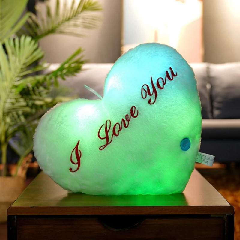 Almohada de felpa con forma de corazón brillante de 36x30cm, cojín que cambia, almohada brillante, muñeco de peluche, juguetes con luz LED