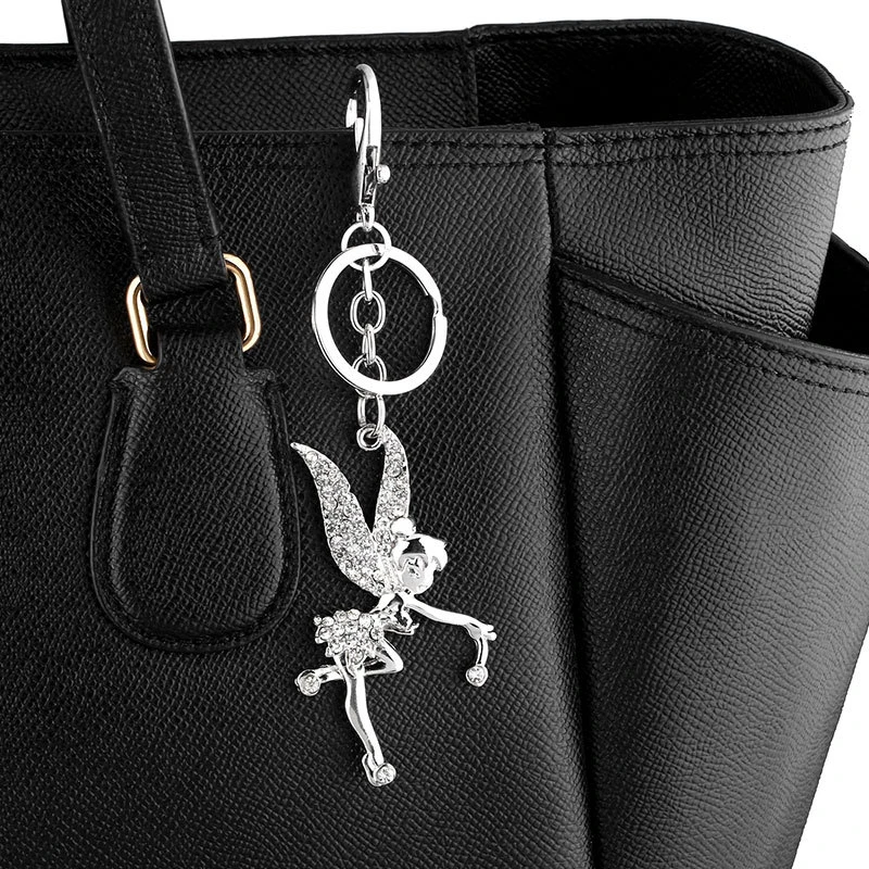 Disney Anime Flower Fairy Crystal Wings Keychain for Women Bag Accessories Jewelry Keychain Girls Toys Gifts