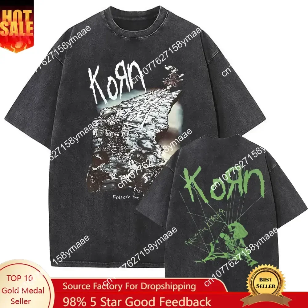 

Washed Vintage Rock Band Korn Ftl 25 Follow The Leader T Shirt Men Women Gothic Casual Oversized Tees Male T-shirt Men Womens Vi