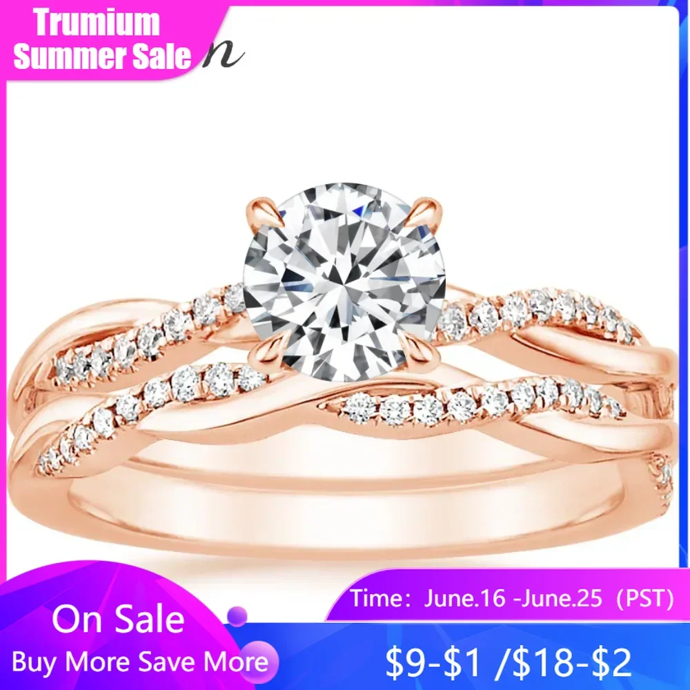 

Trumium Luxury Bridal Set Engagement Ring Infinity 18k Gold Plated Cz Rose Copper rings for Women Wedding Bands