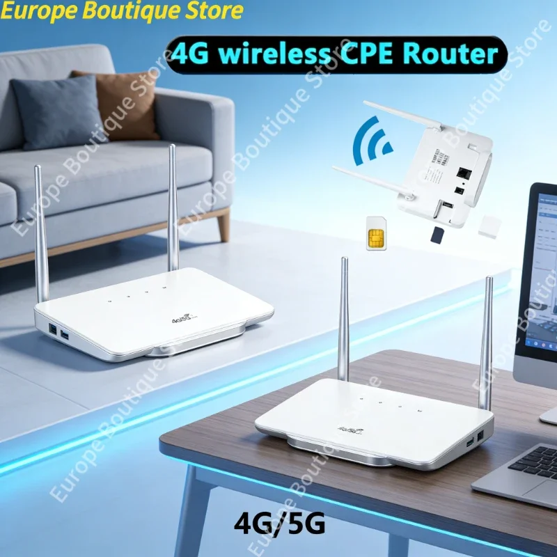 

4G Wireless Router 300Mbps 4G Router Wireless Modem External Antenna with Sim Card Slot EU Plug for Home Travel Work
