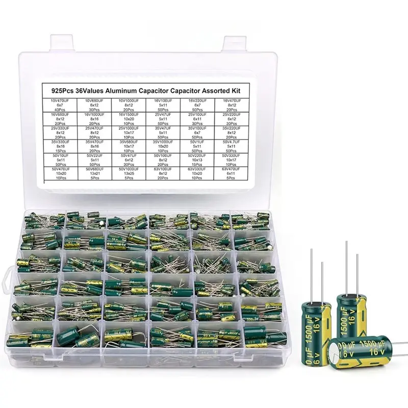 

【VALUE MONEY】Aluminum Electrolytic Capacitor Assortment Kit 925Pcs 36 Values Lowesr Capacitors Assorted Kits 10V 470Uf-63V 470Uf