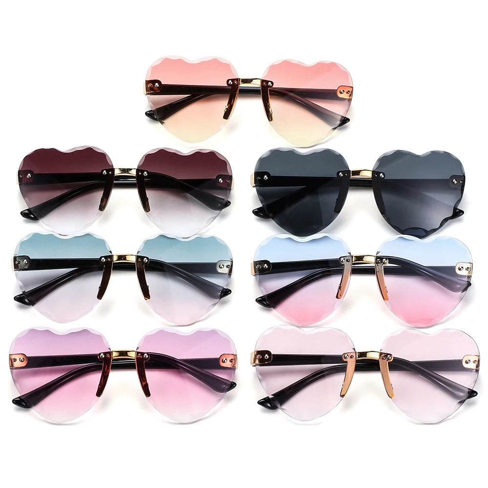 

Cute Kids Rimless Sunglasses Children Heart-shaped Sun Glasses Ocean Lenses UV 400 Protection Eyewear Girls Boys Party Glasses