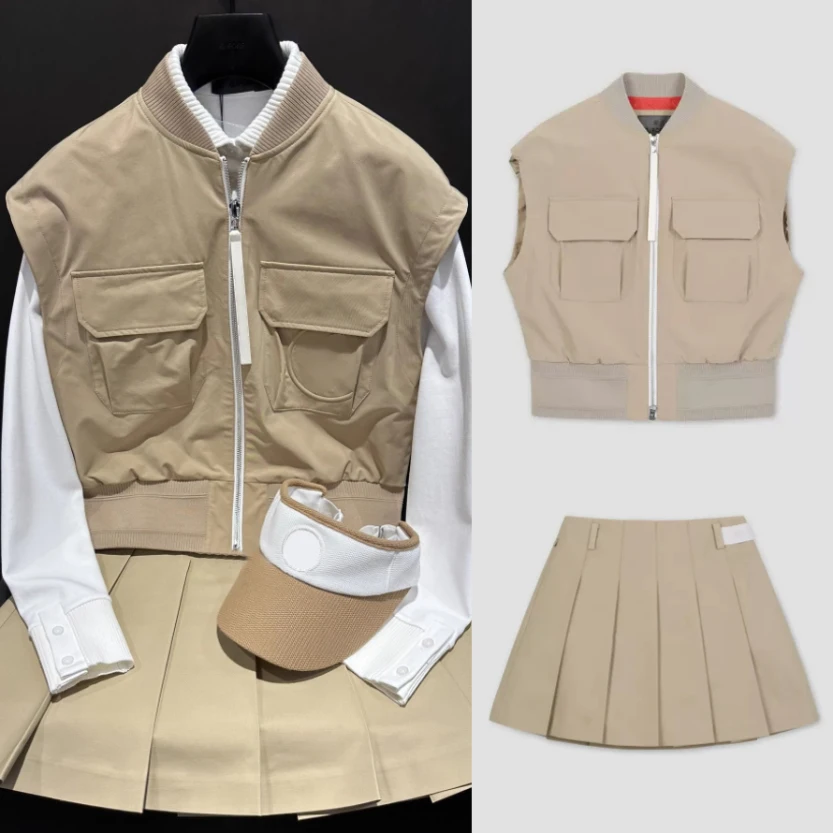 

Golf Women's Clothing 2025 Spring And Autumn Pocket Loose Golf Vest, Anti Slip Skirt, Lady Golf Skirt
