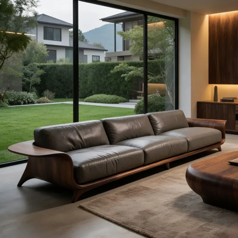 3 Seater New Chinese Style Solid Wood Living Room Sofas Design Minimalist Relax Lounge Sofa Living Room High-end Home Furniture
