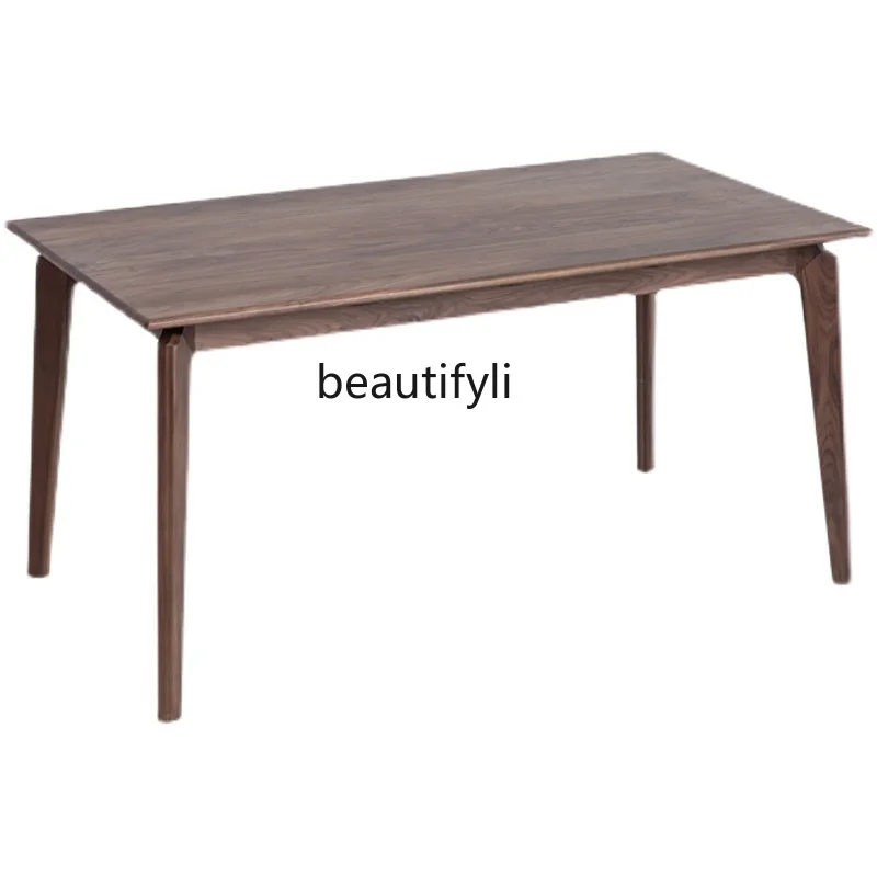 

Nordic Solid Wood Dining Table Hot Sale Black Walnut Mortise and Mortise Log Dining Table Restaurant Personality Long Table