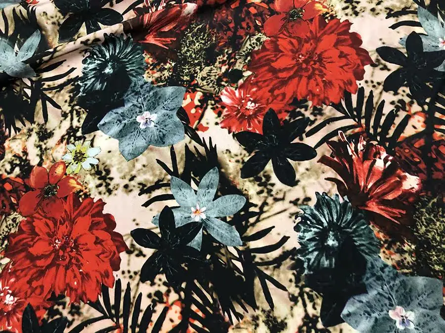 Designer Cloth 30 Momme Heavy Crepe Silk Fabric Flowers Digital Inkjet Silk Fabric Dress DIY