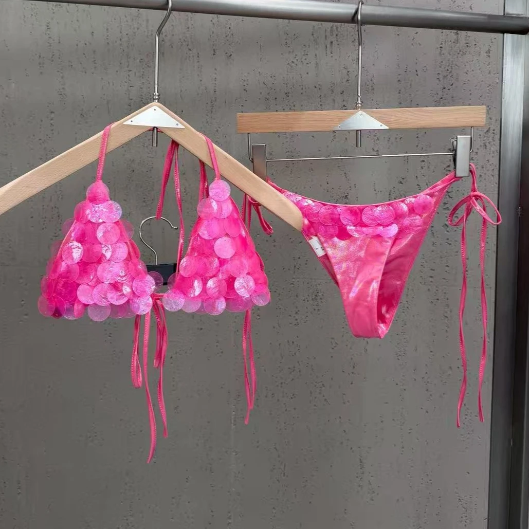 

Sequins Bikini Suit, Bikini That Makes A Sound When The Wind Blows, Tie-up, Women's Sexy Two-piece Swimsuit for Vacation