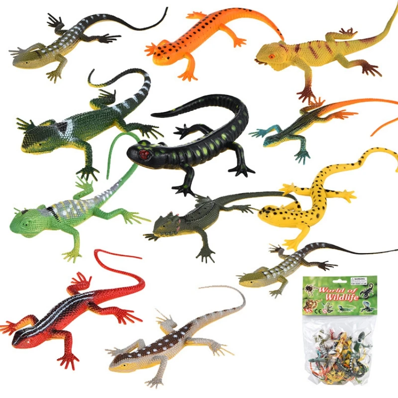 Reatic Small Lizard Model Soft Rubber Animal Toy Four Legs Lizard Cling Insect Snake Kind Prank Toy Sand Props 12pc/lot