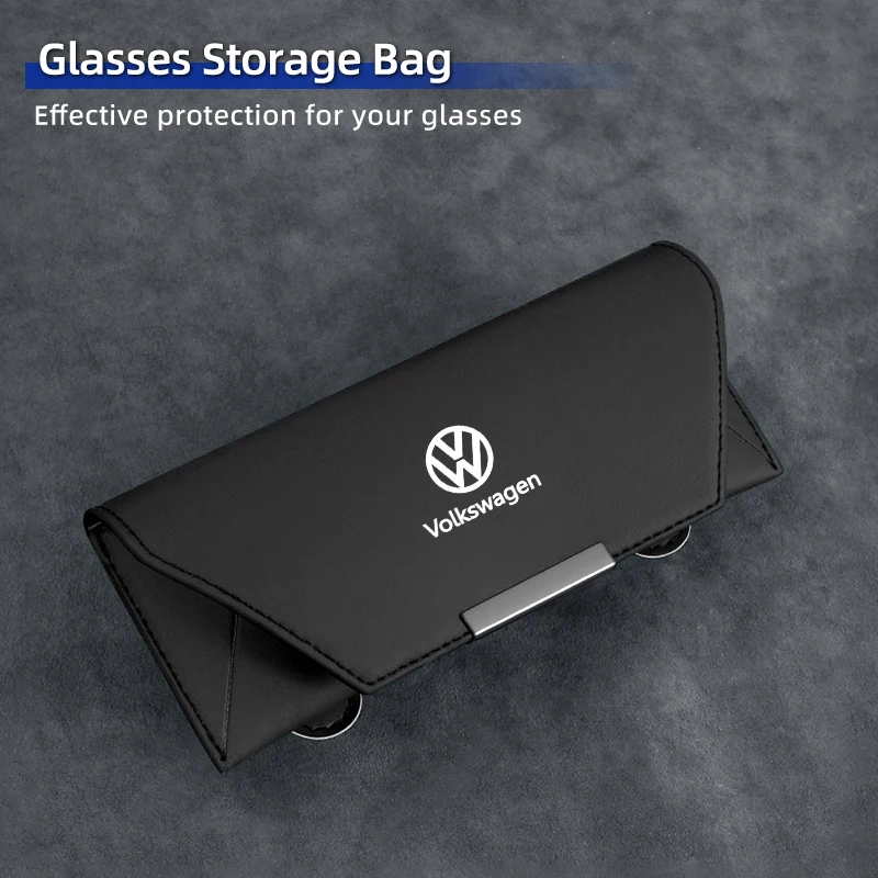 

Car Glasses Case Leather Sunglasses Storage Clip For VW Passat Golf Tiguan Polo Scirocco Jetta CC T-ROC Touareg Touran
