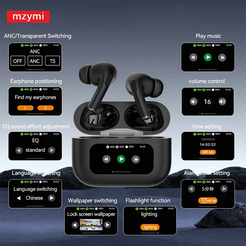 mzymi New Touch Screen Headphone YX30 Wireless Bluetooth Earbuds Active Noise Cancelling Earphone ANC+ENC TWS Headset For XIAOMI