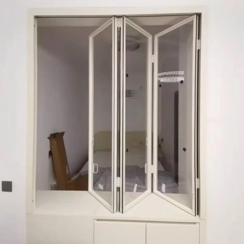 French retro aluminum alloy folding doors and windows, indoor sliding white simple household partition doors and window