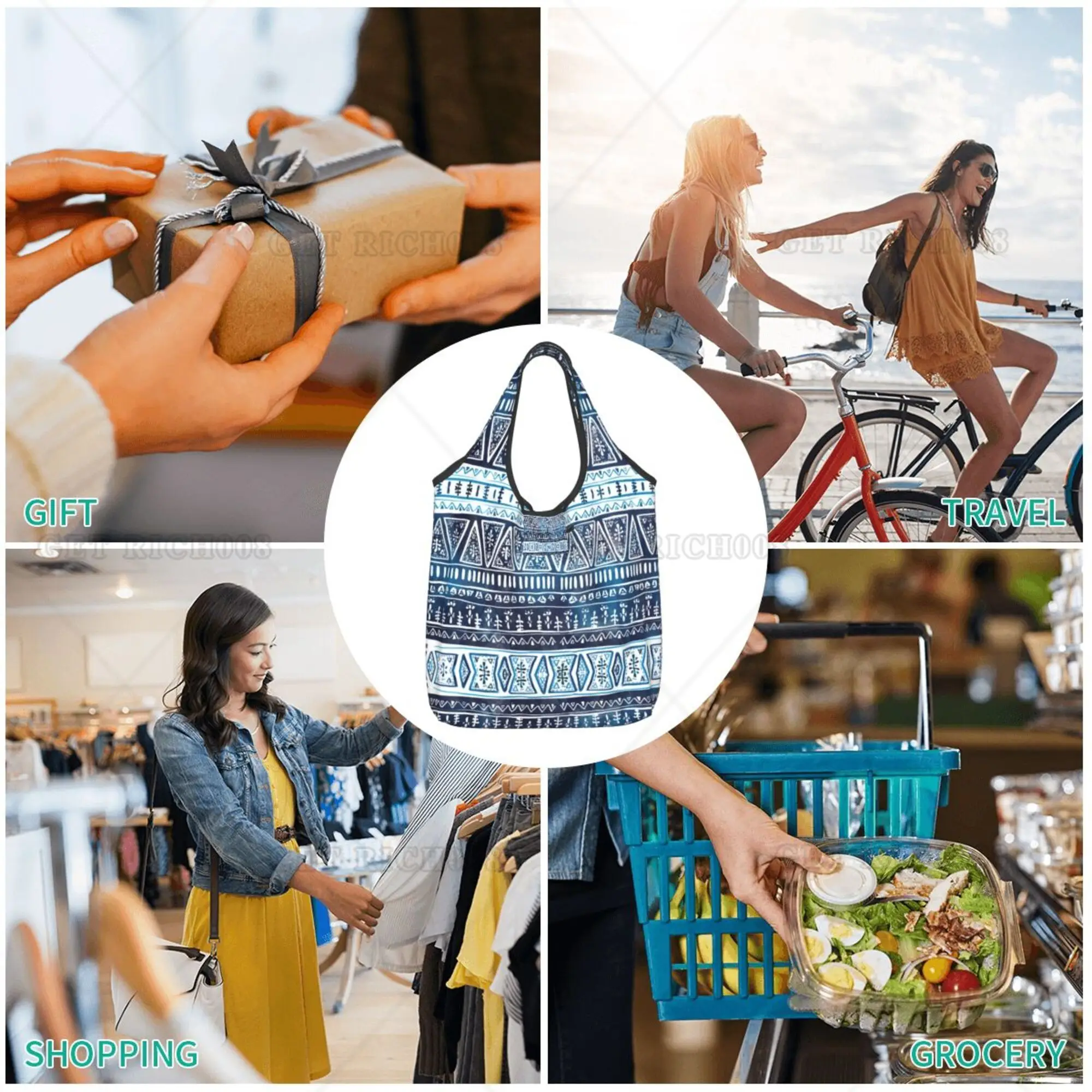 Natal Boho flocos de neve Shoper Bag, sacola portátil, mercearia, saco de compras reutilizável das mulheres, sem zíper, Eco Supermercado Bag