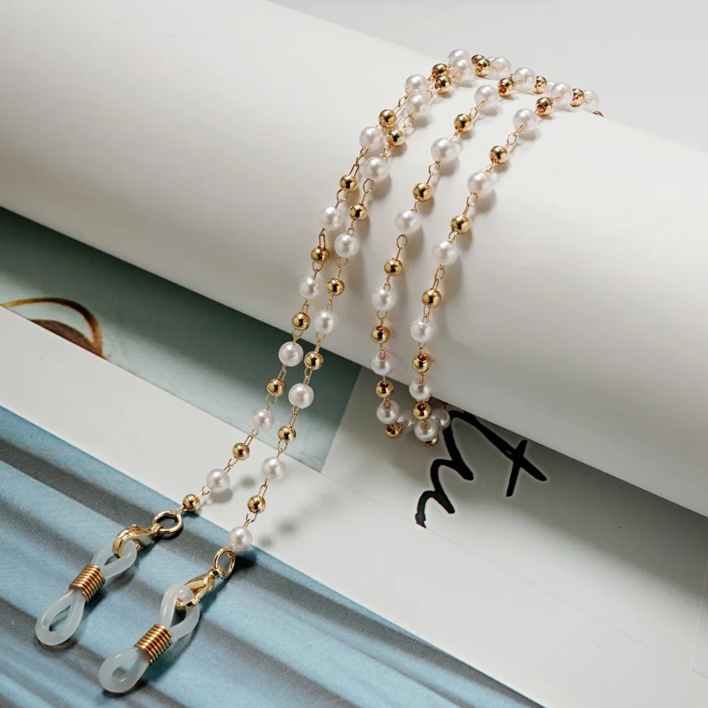 Beads Pearl Glasses Chain Heart Neck Strap Sunglasses Chains Hanging Neck Anti-Lost Eyeglass Holder Necklace