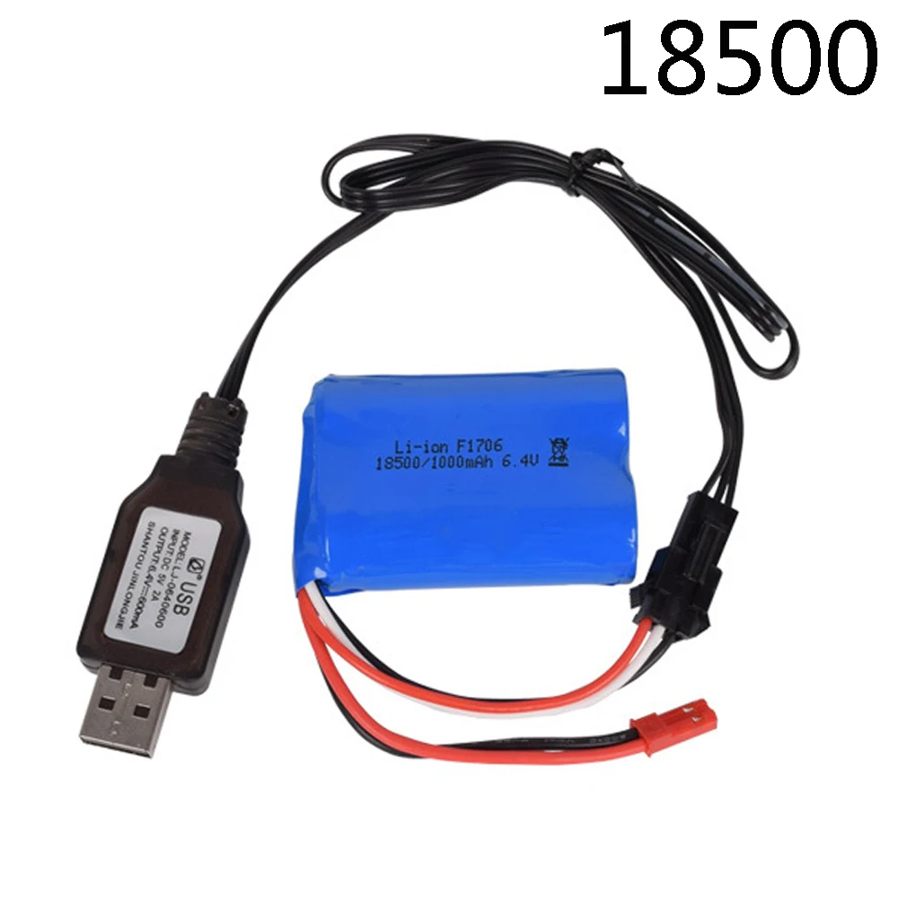 6.4V 1000mAh Li-ion Battery JST-2P Plug with Charger for wltoys A303 A313 A323 A333 1/12 RC Cars Boats Turcks toys parts 18500