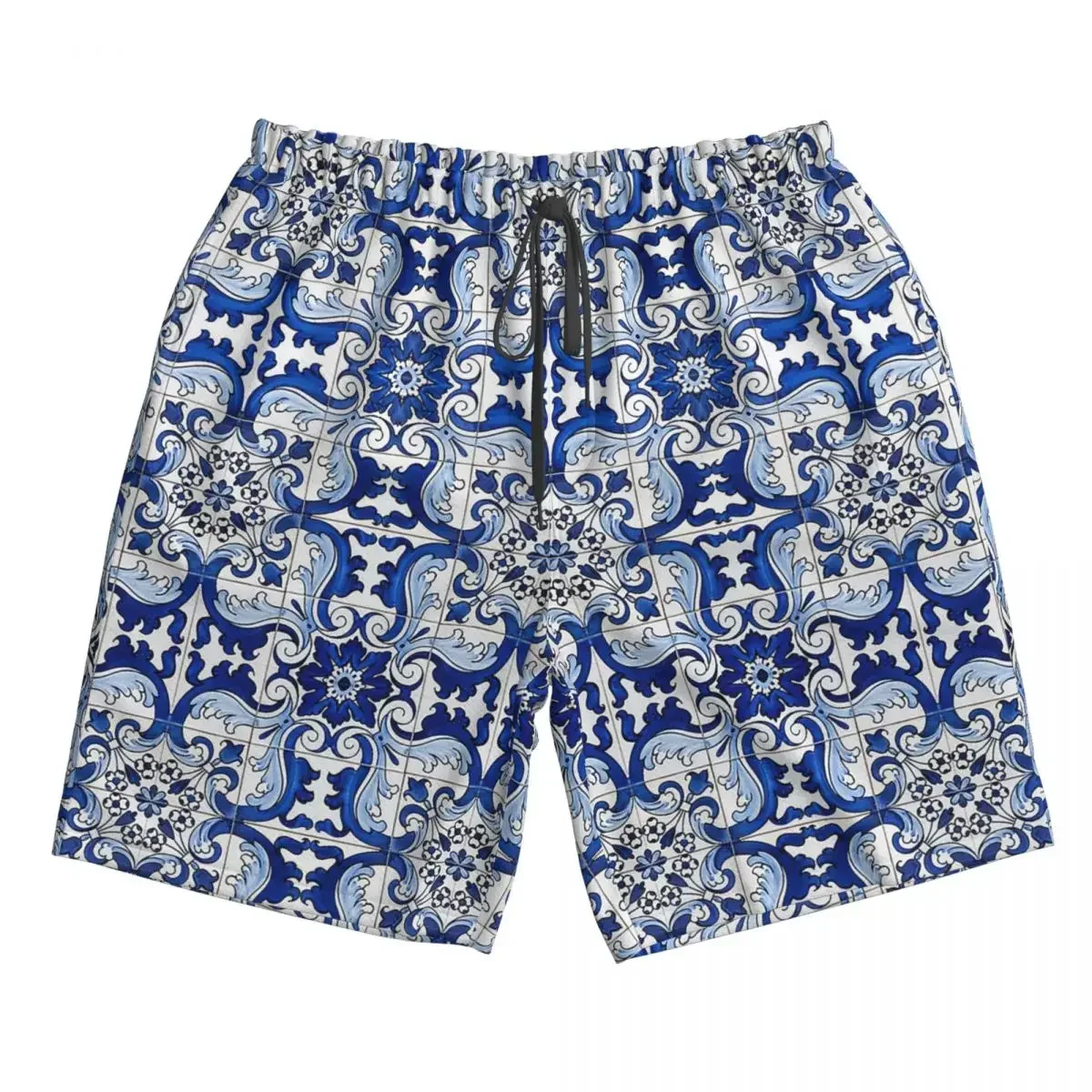 Antique Classic Lisbon Blue Azulejo Tile Floral Trunks Beach Board Shorts Casual Quick Dry Swimming Summer Men Pants