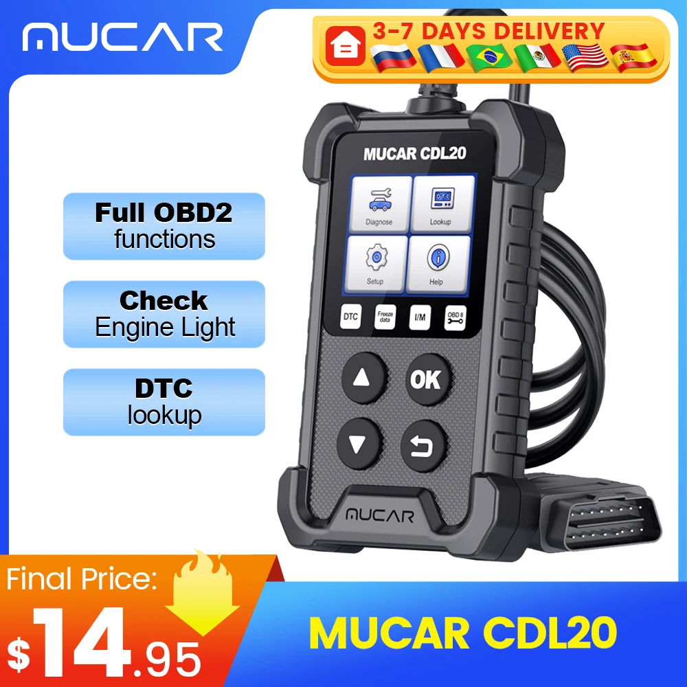 New MUCAR CDL20 Obd2  Scanner Auto Diagnostic Tools Lifetime Free Automotivo Code Reader Check Engine Full OBD 2 Functions