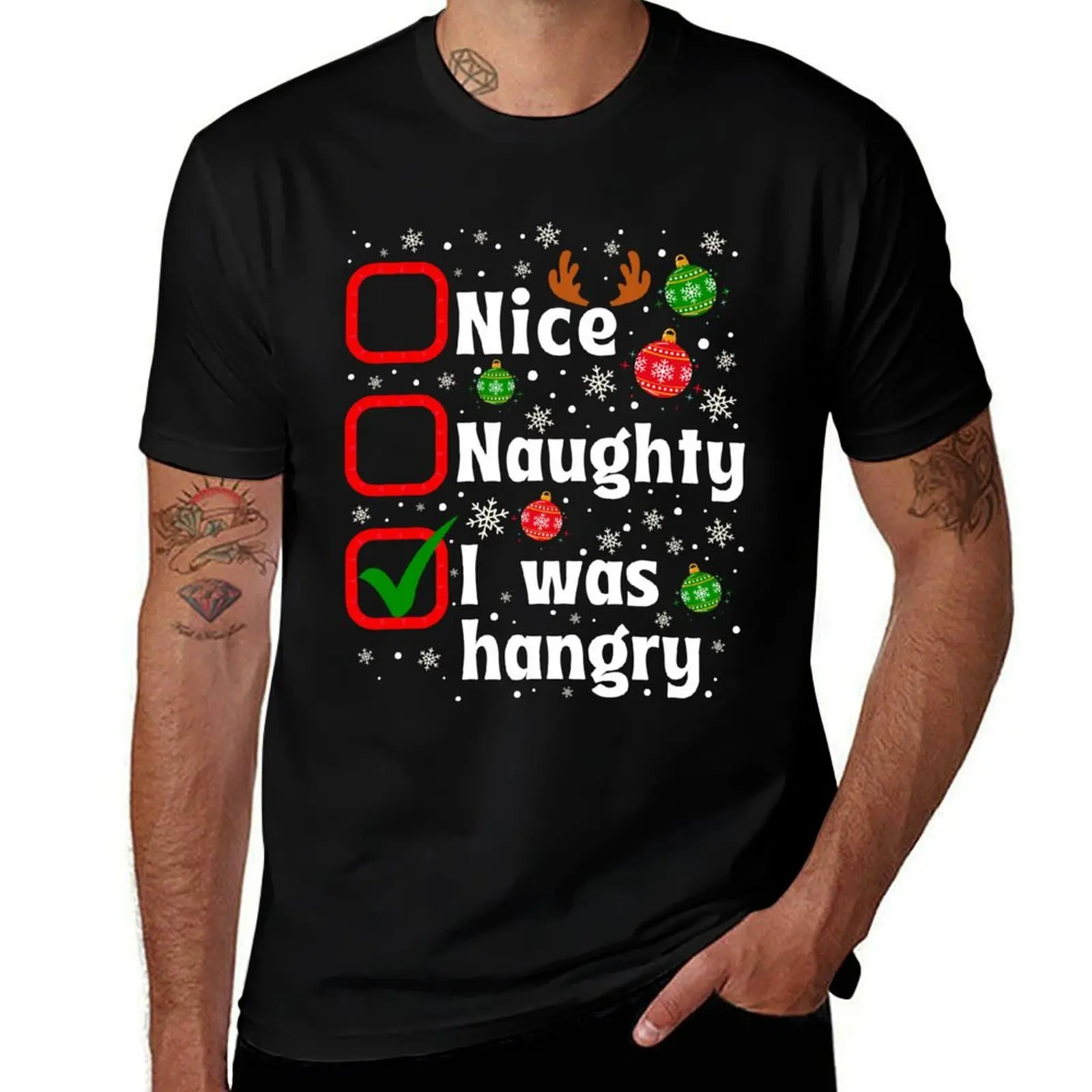 Nice Naughty I was hangry Christmas List - Family Matching T-Shirt Casual Graphic Print Tee T-Shirt