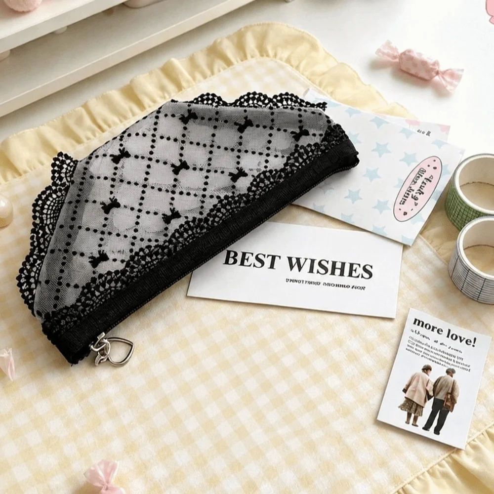 Y2k Lace Mesh Storage Pouch Briefs Shape Multi-use Cosmetic Bag Triangle Stationery Bag Home Travel