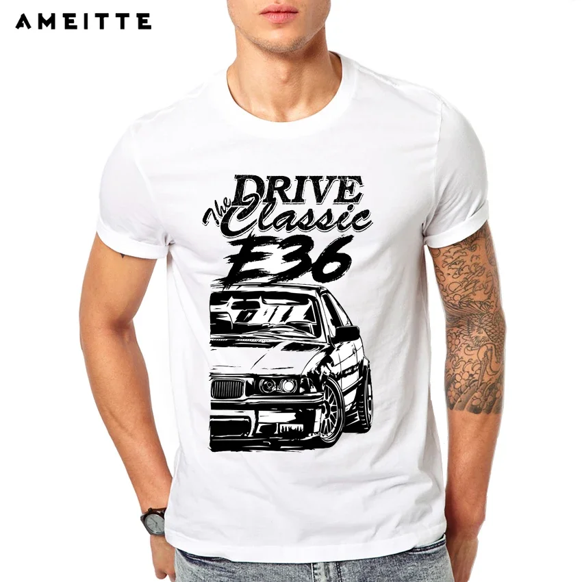 Drive The Classic Car F30 Dirty Style T-Shirt New Summer Men Short Sleeve White Casual Boy Tees Hipster Cool Car Print Tops