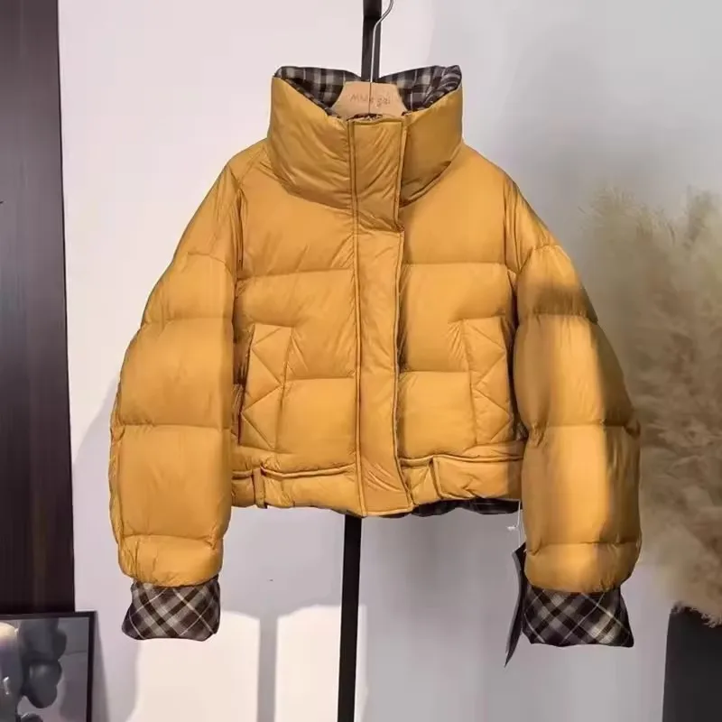 

2025 Fashion Contrast Thick Warm Down Cotton Jacket Women Short Parkas Loose Long Sleeve Warm Bread Coat Lady Outerwear