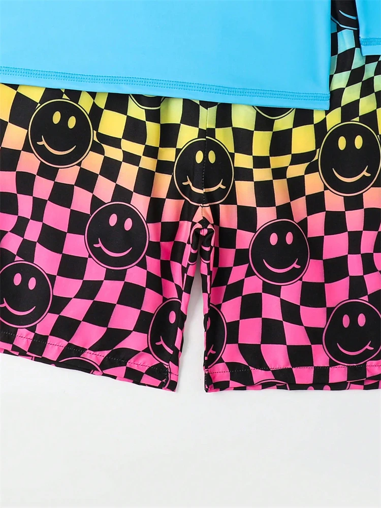 الصبي الاطفال ملابس السباحة 2026 جديد الصلبة طباعة طويلة الأكمام ملابس سباحة للأطفال الصيف سبليت قطعتين شورتات للبحر ثوب السباحة السباحة #4