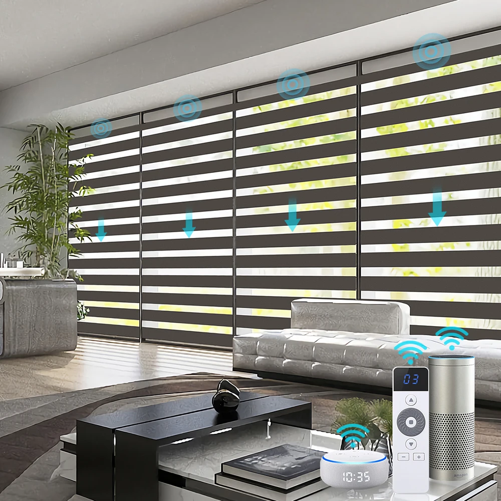 French Window Motorized Shades Wifi Alexa Zigbee Double Window Blinds Electric Motorized Blinds for Window