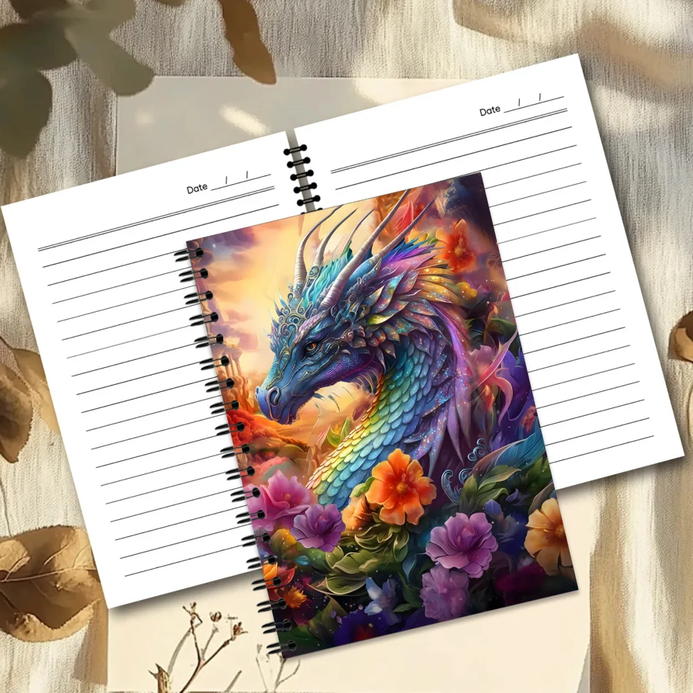 A5 Rainbow Dragon Spiral Notebook 100 Pages Sketchbook Coil Bound Journal for Drawing Writing Doodle Art School Office Supplies