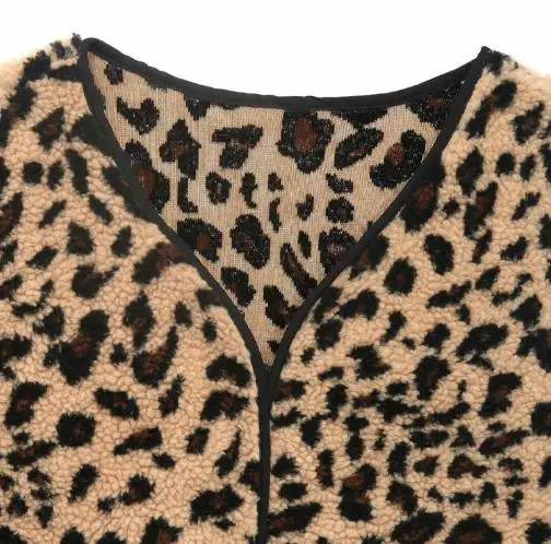 Rompi Wanita 2025 Musim Gugur dan Musim Dingin Mode Baru Motif Leopard Kerah V Tanpa Lengan Desain Saku Jaket Cardigan Kasual Atasan