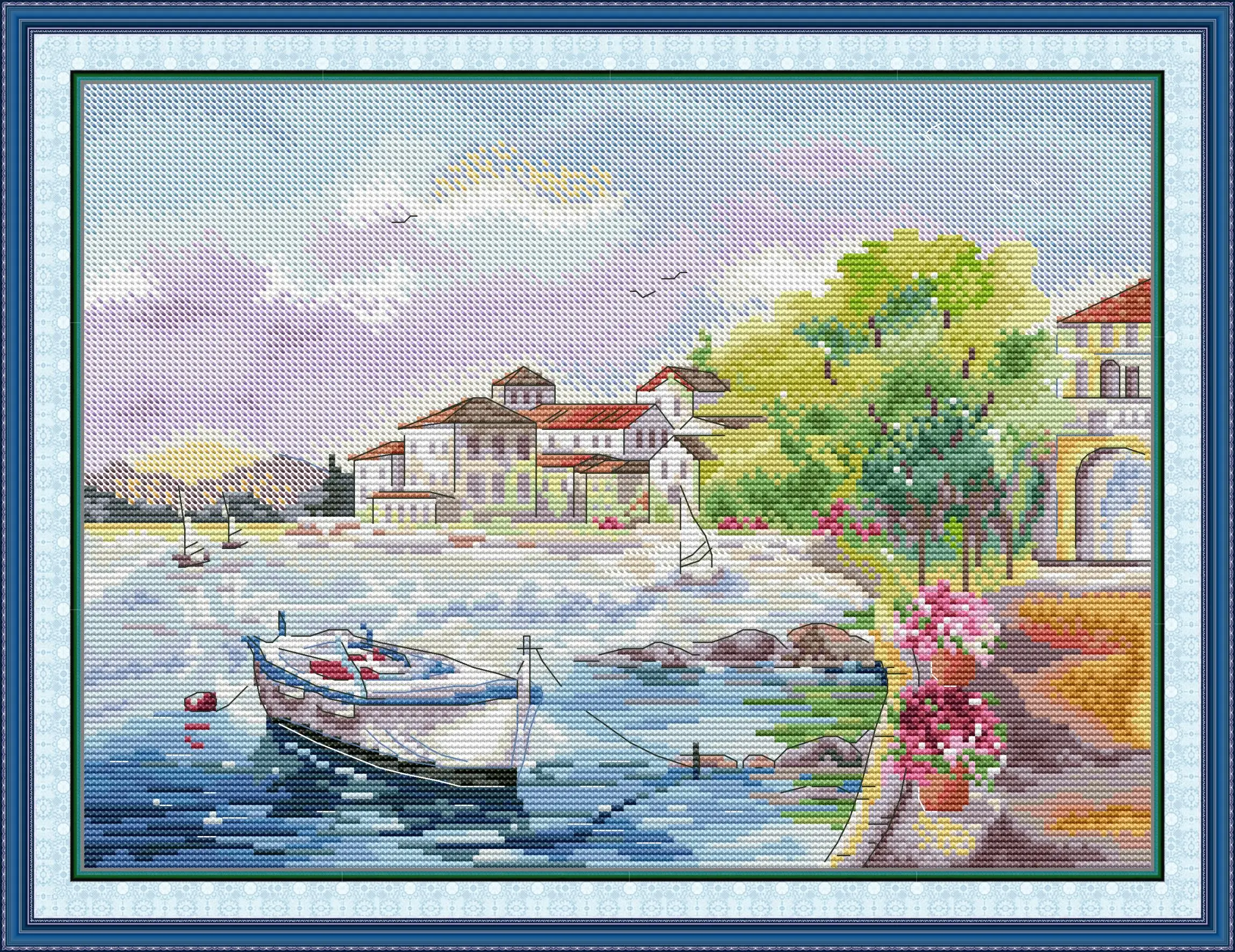 

Полный набор для вышивки крестом Seafront 6, штампованная ткань с принтом без печати, DMC, рукоделие, домашний декор