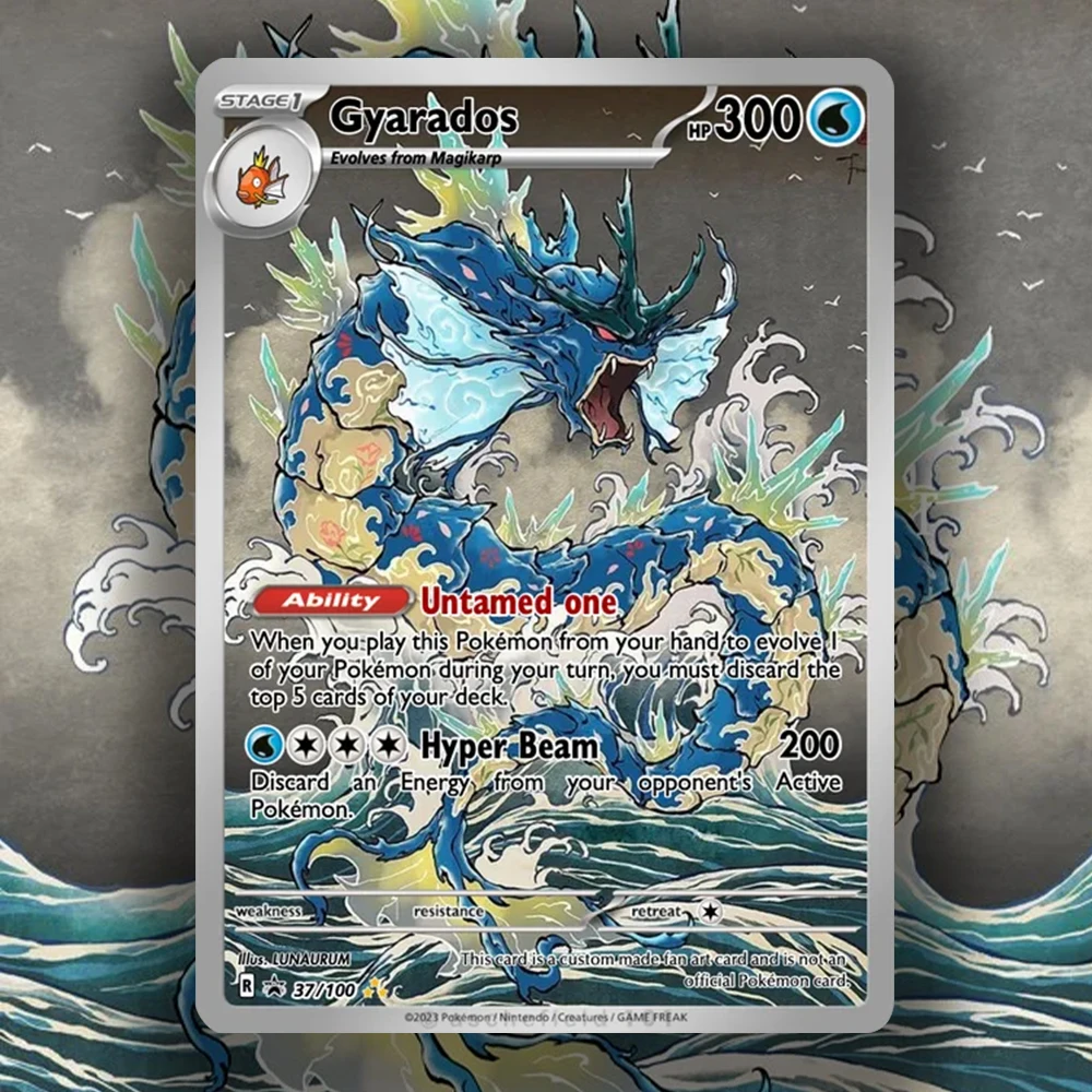 

PKM Cards Mountains & Seas / Sun & Moon Series Ukiyo-e Gyarados Custom Foil Textures Anime Peripheral Collection Game Card