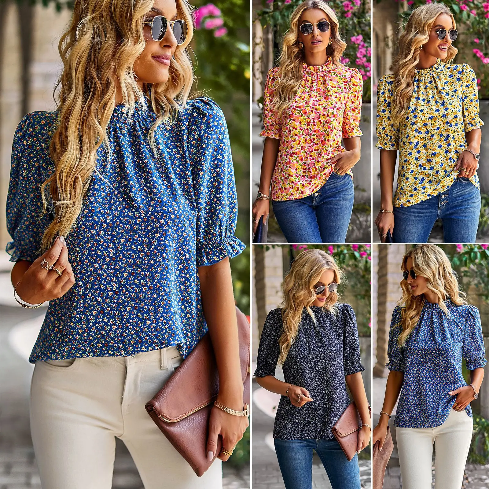 

Di Yun Designs Foreign Trade Women's Clothing Amazon Floral Shirt Women's Spring And Summer Vacation Casual Short-sleeved Top