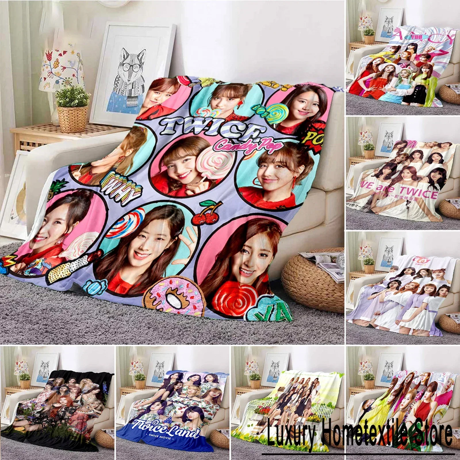 

Плед K-pop TWICE с модным принтом для дивана, кровати, офиса, теплый подарок, покрывало для спальни девочек