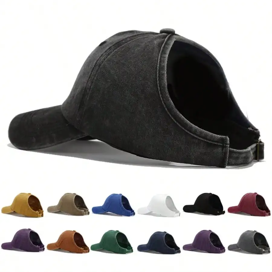 Outdoor-Freizeithut mit Loch für Pferdeschwanz |   Unisex Vintage Washed Style |   Verstellbare Mütze, perfektes Geschenk für Freunde