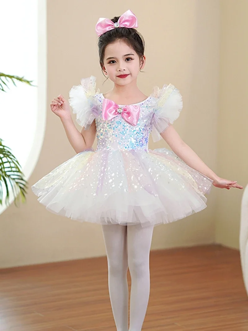 Gonna principessa sari con paillettes Costume da ballo per bambini abbigliamento da spettacolo scuola materna gonna gonfia carina vestiti da prestazione ragazze