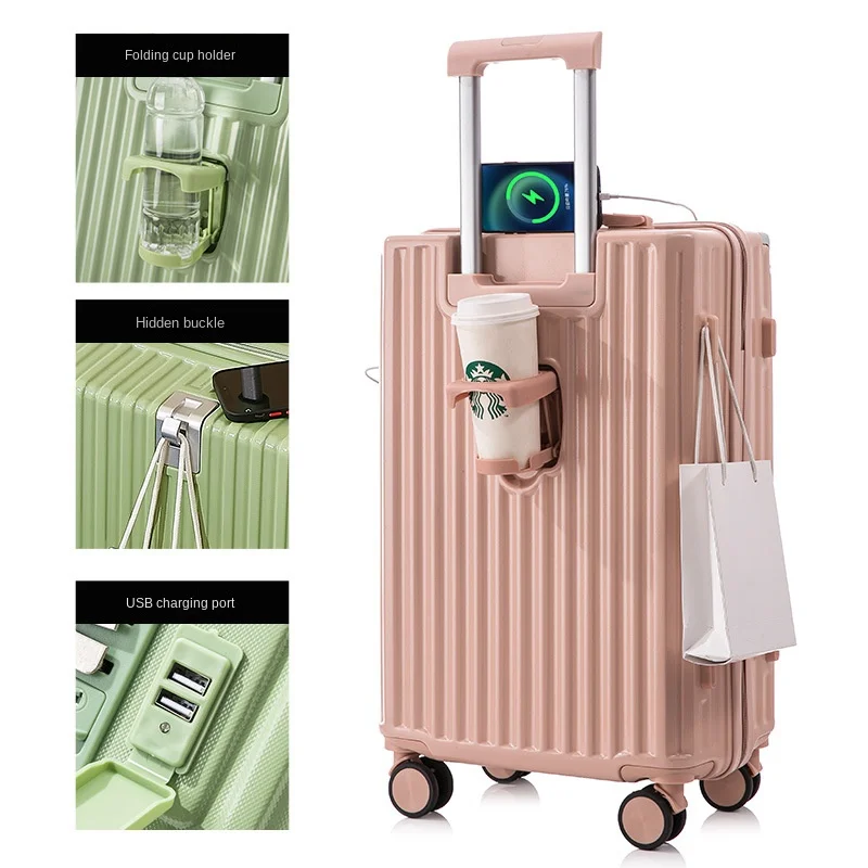 Luggage USB Charging Cup Holder Travel Suitcases 26/28 Inch Password Trolley Case 20'' Boarding Box Cabin Carry on Travel Bag