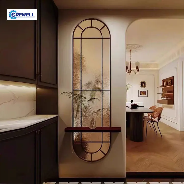 AIROW Contemporary Matte White Revolving Partition, Laser Cut Waterproof Metal & Glass Screen for Household Interior Decor