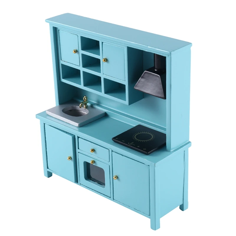 Mini gabinete de cocina moderno para casa de muñecas a escala 1/12 con fregadero, horno, campana extractora y cocina de inducción