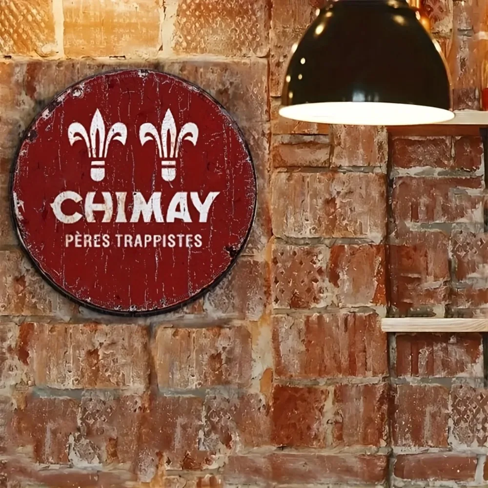 Vintage Peres Trappistes Chimay Belgian Beer Aluminum Sign - Round Rustic Pub Decor, Man Cave Metal Wall Art, Easy to Hang